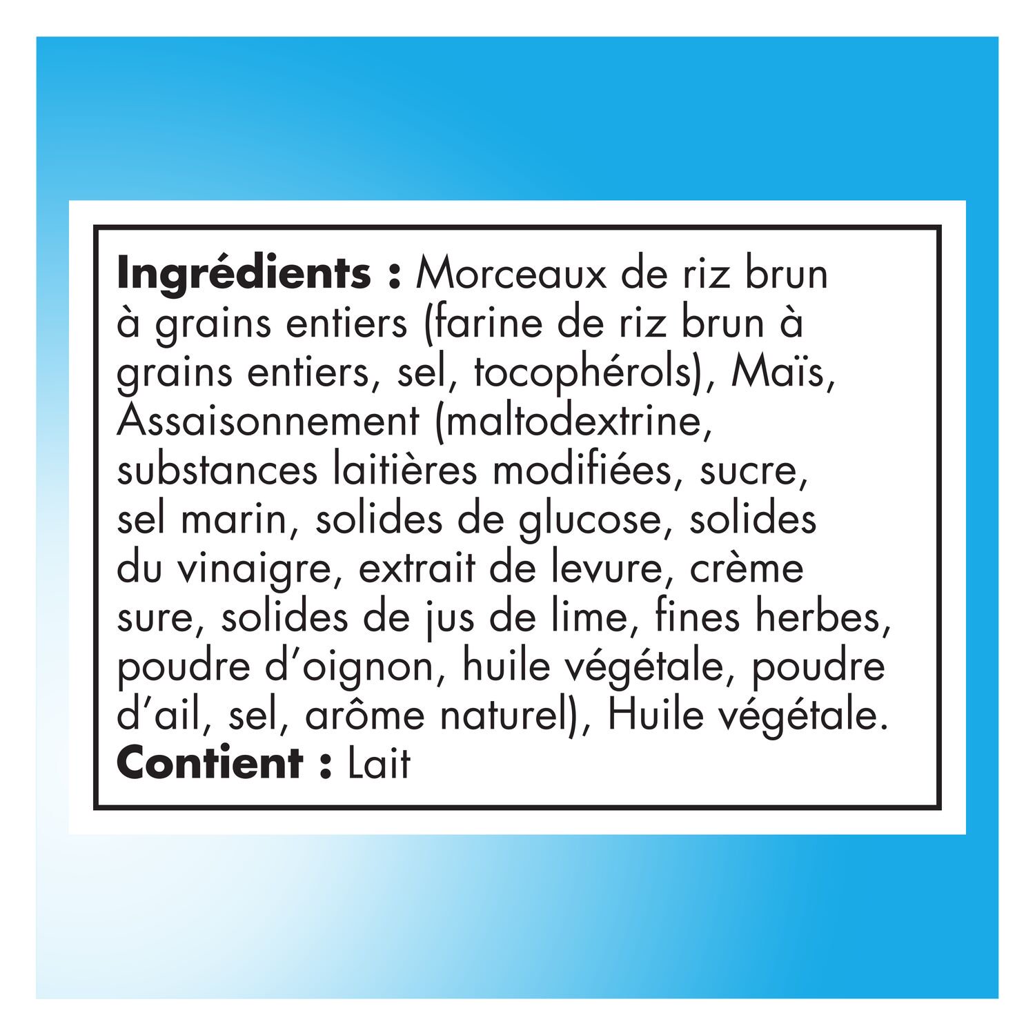 French ingredients and allergen information shown on Quaker Crispy Minis packaging