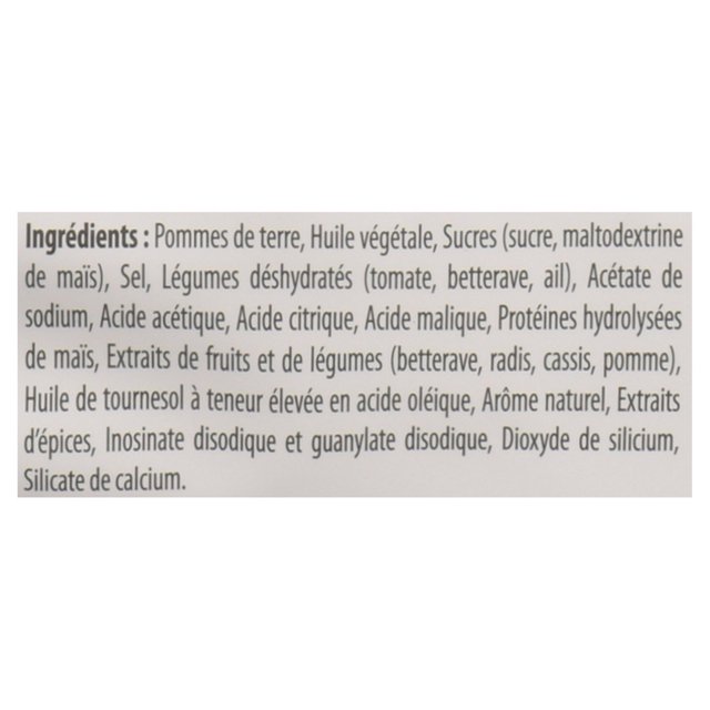 French ingredients label on the back of the Old Dutch Ketchup Potato Chips package