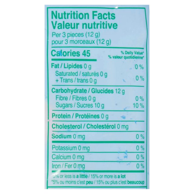 Kerr's Scotch Mints nutrition facts showing serving size, calories, sugars and nutrients