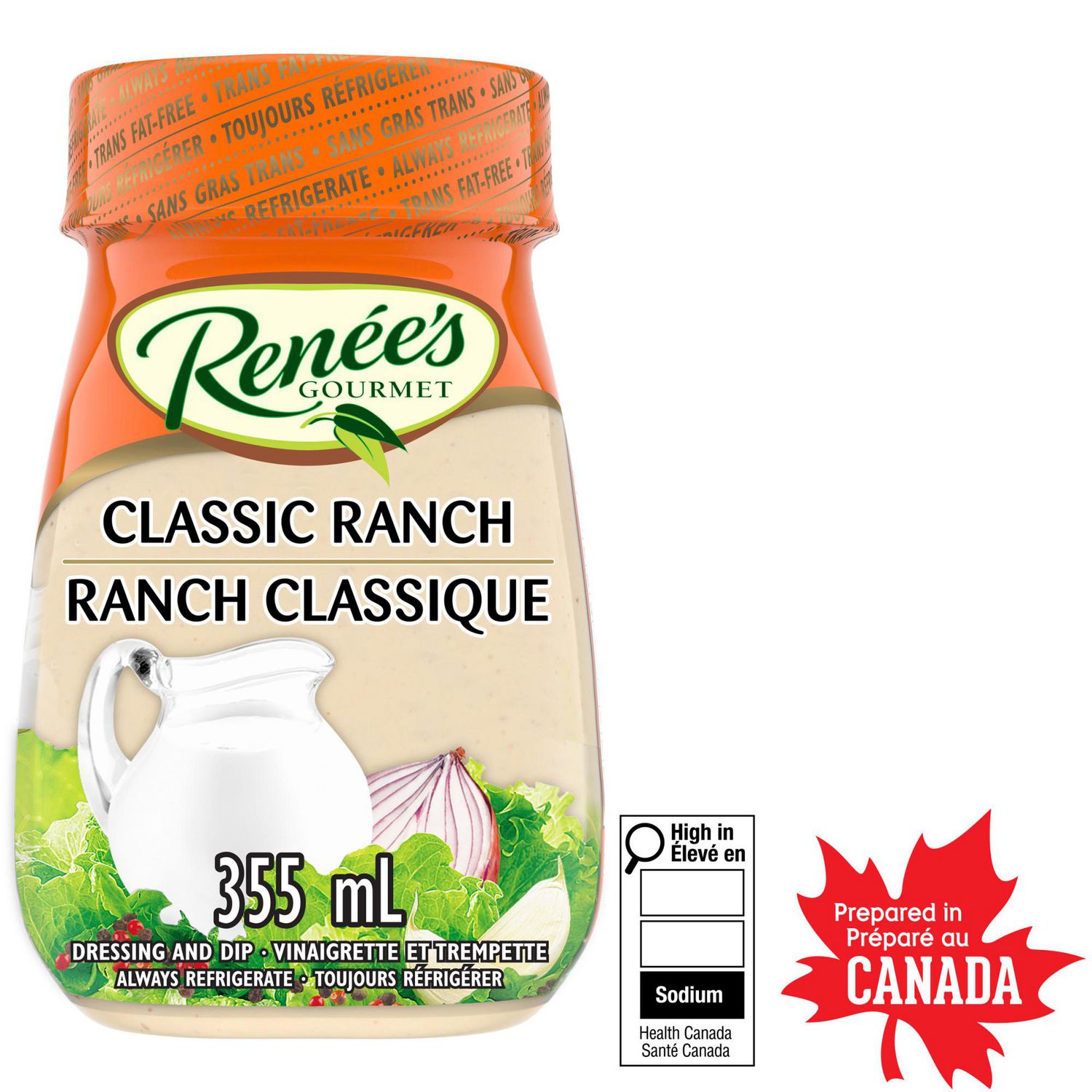 Renée's Classic Ranch Dressing 355 mL bottle front label on white background