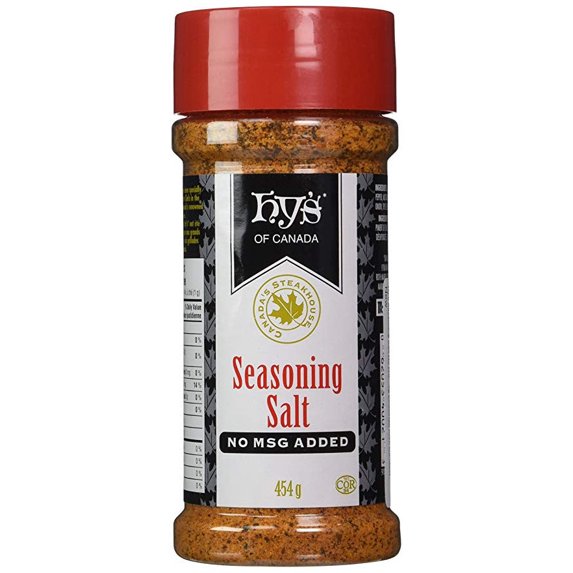 Front view of Hy's of Canada Seasoning Salt No MSG Added 454g container