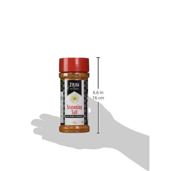 Hy's Seasoning Salt 454g bottle shown with 6.6 inch and 16 cm height measurement
