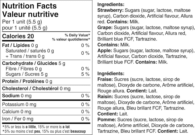 Regal Power Poppers candy ingredients and nutrition information for assorted flavors