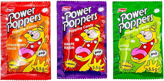 Regal Power Poppers individual strawberry grape and apple popping candy packets