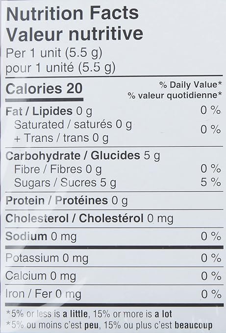 Regal Power Poppers nutrition facts showing 20 calories per 5.5g candy unit