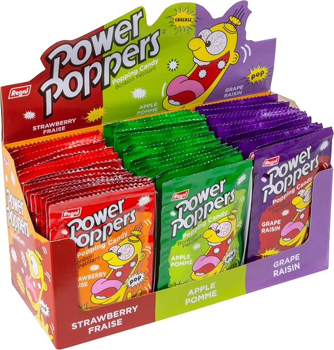Regal Power Poppers Exploding Candy 264g assorted strawberry apple and grape display