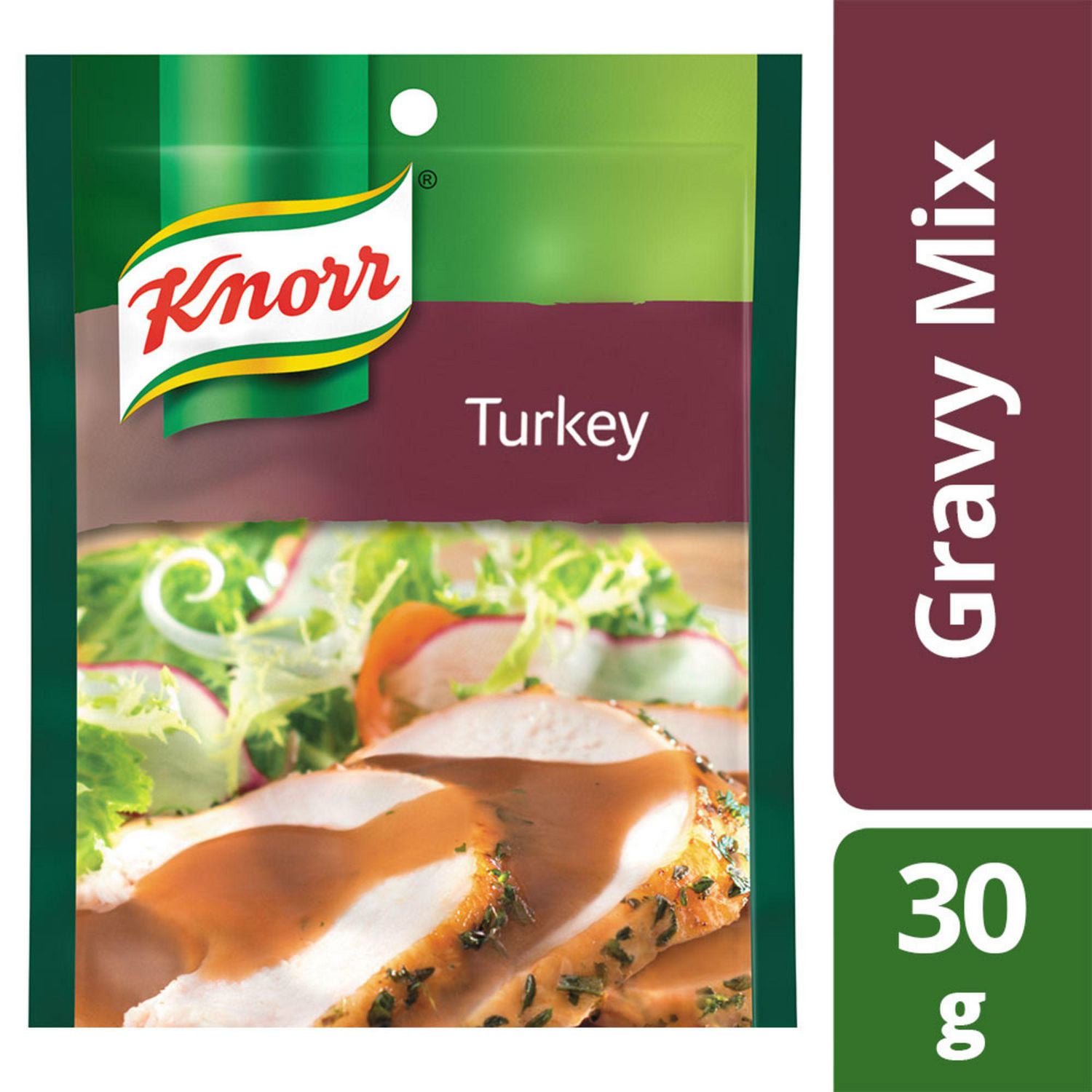 Knorr Turkey Classic Roast Gravy Mix 30g packet with roasted turkey and gravy on the front