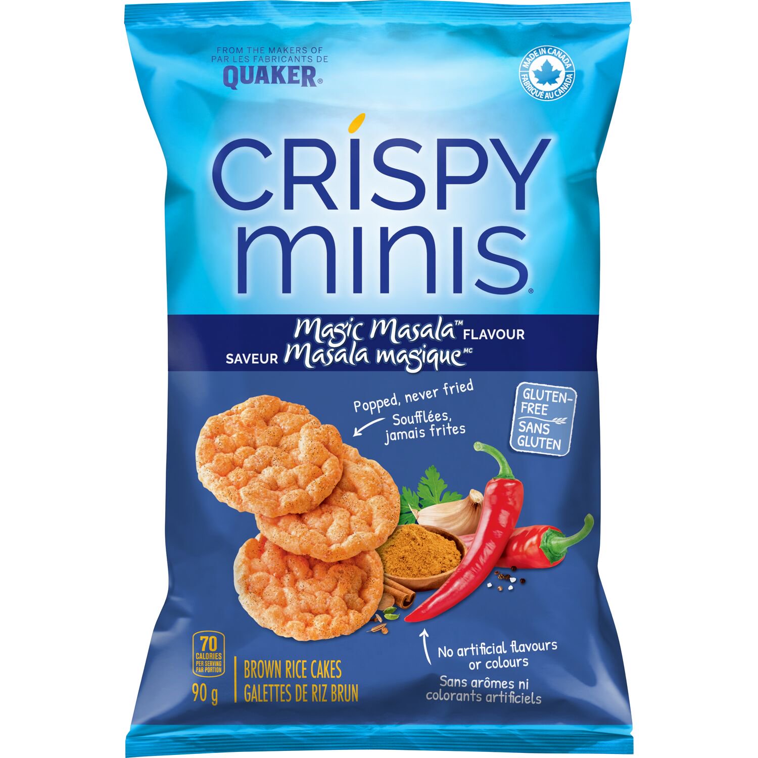 Quaker Crispy Minis Magic Masala Brown Rice Cakes 90g gluten-free whole grain snack