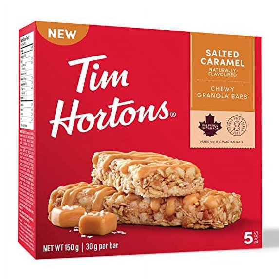 Tim Hortons Salted Caramel Granola Bars box showing front and side packaging