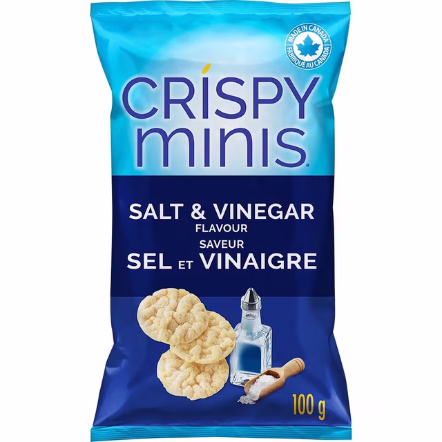 Quaker Crispy Minis Brown Rice Chips Salt & Vinegar | Gluten-Free Rice Snack 100g