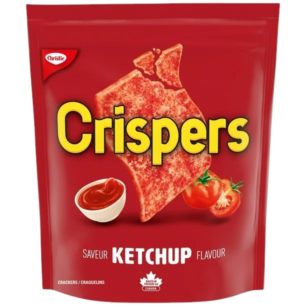 CRISPERS Ketchup Flavour Crackers 145 g resealable snack bag front view