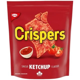 CRISPERS Ketchup Flavour Crackers 145 g resealable snack bag front view
