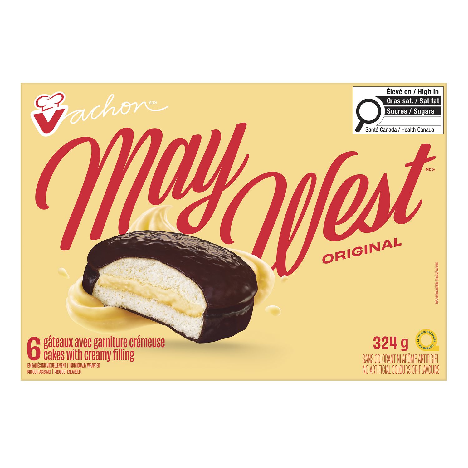 Vachon May West The Original Cakes 6-count package with creamy filling and chocolatey coating