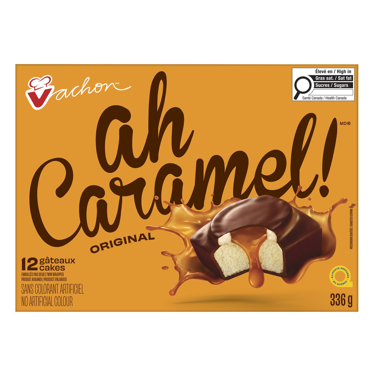 Vachon Ah Caramel! The Original Cakes 12-pack box with chocolate-coated caramel cake