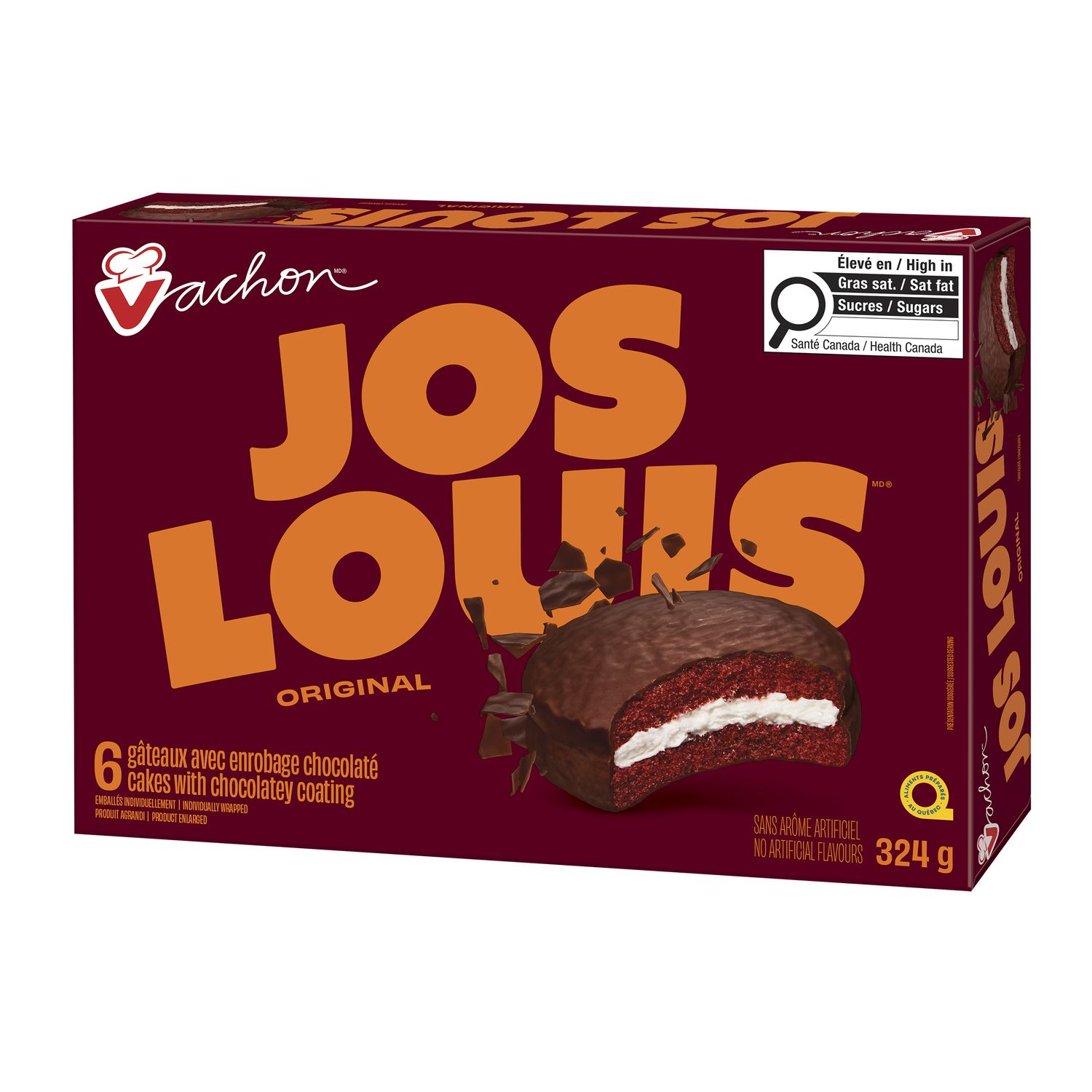Vachon Jos Louis Original Cakes 6 count box shown from an angled front view