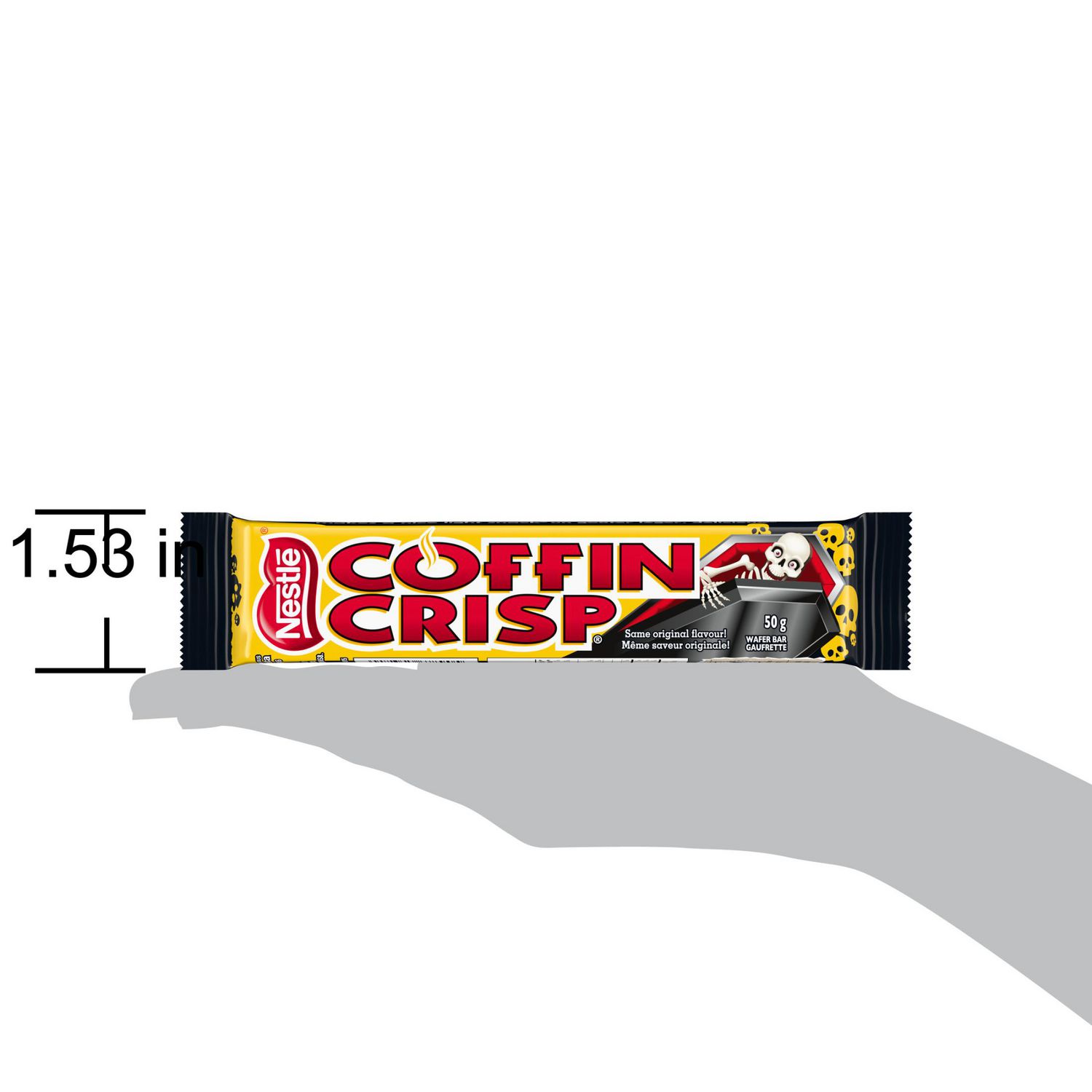 NESTLÉ COFFEE CRISP 50 g Halloween-themed black package with skeleton graphic