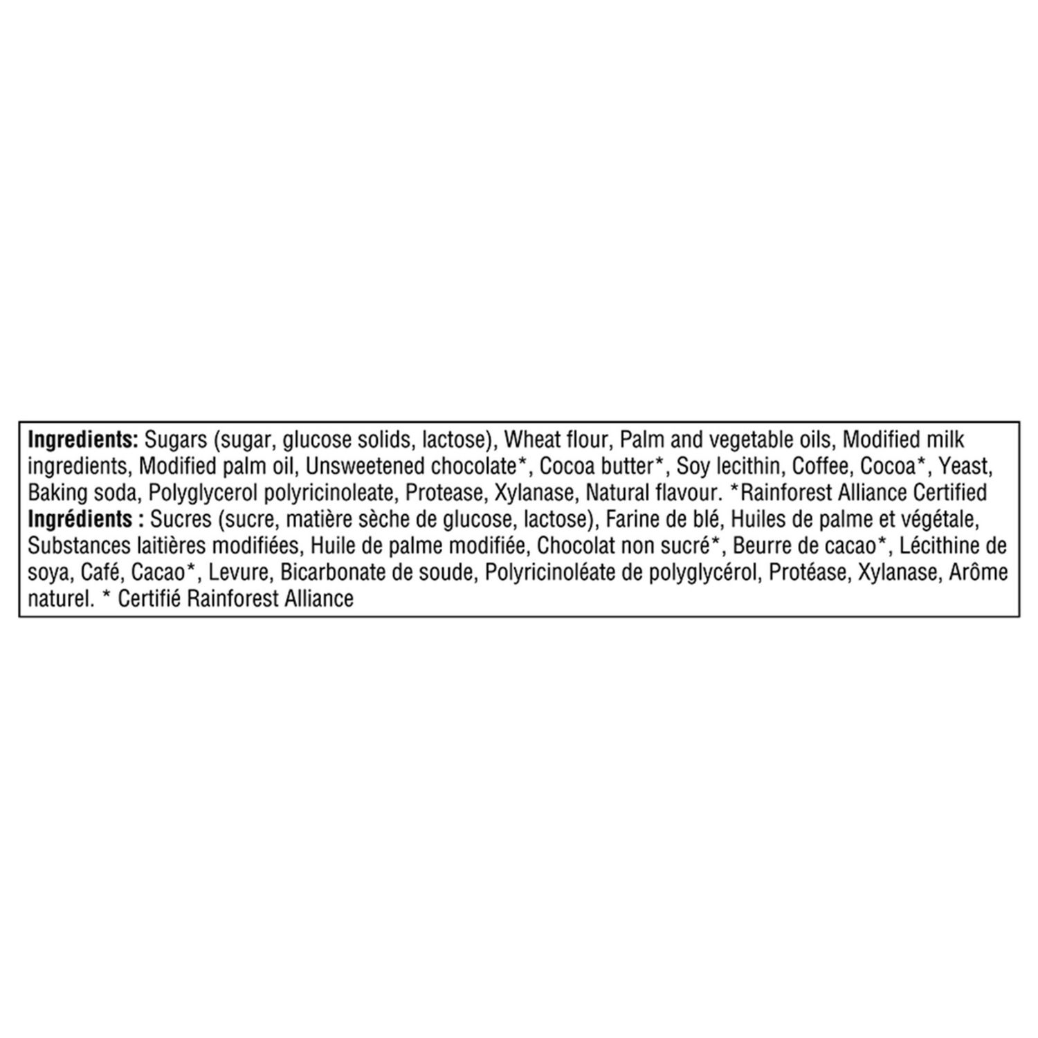 NESTLÉ COFFEE CRISP ingredients label showing wheat flour, cocoa, coffee and natural flavor