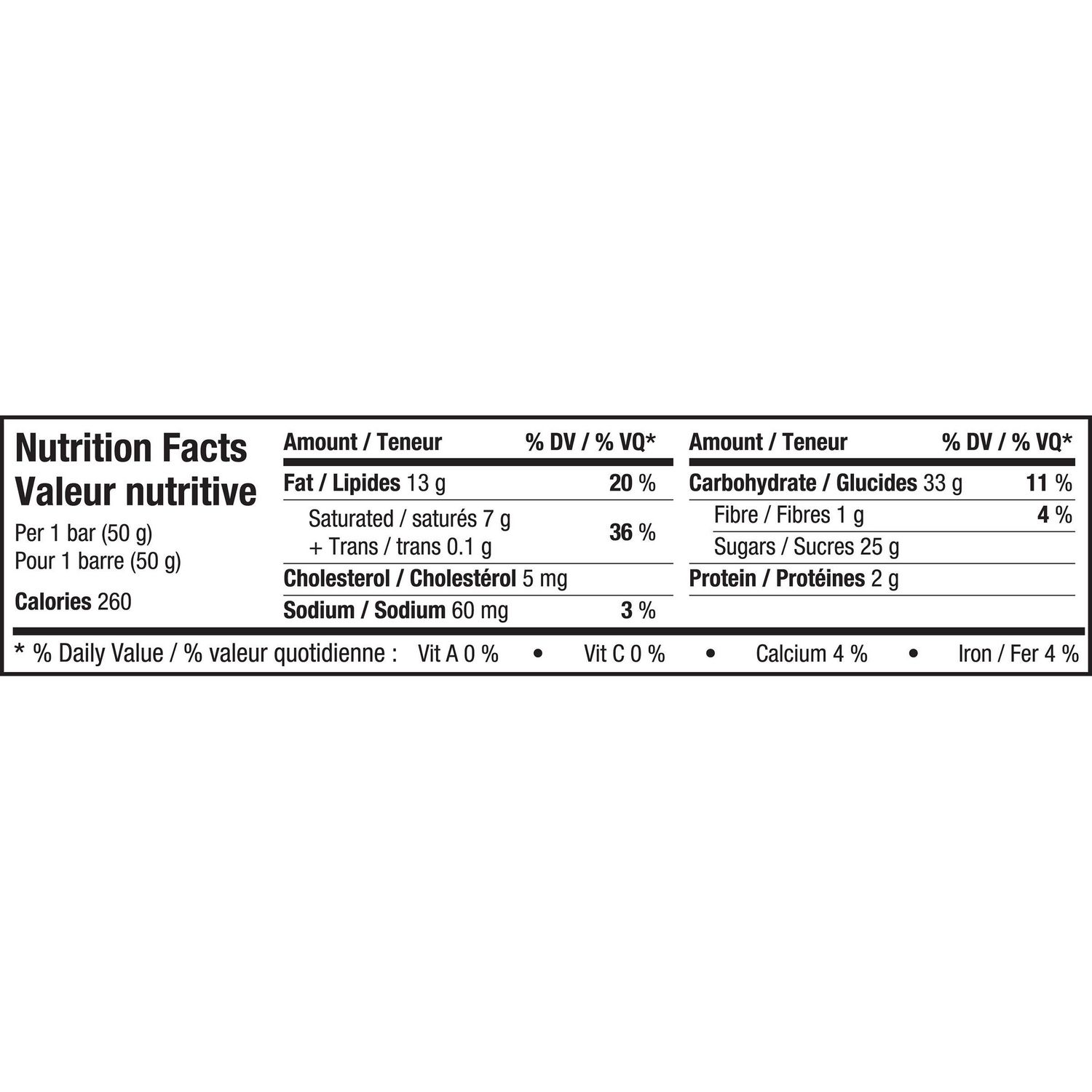 NESTLÉ COFFEE CRISP nutrition facts panel showing fat, carbohydrates, sugars and protein