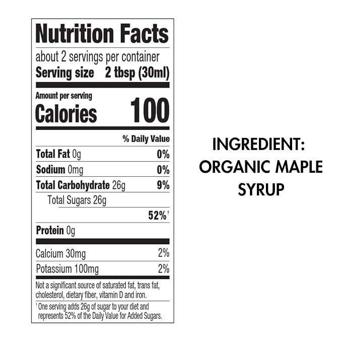 Biodélices maple syrup nutrition facts and organic maple syrup ingredient information