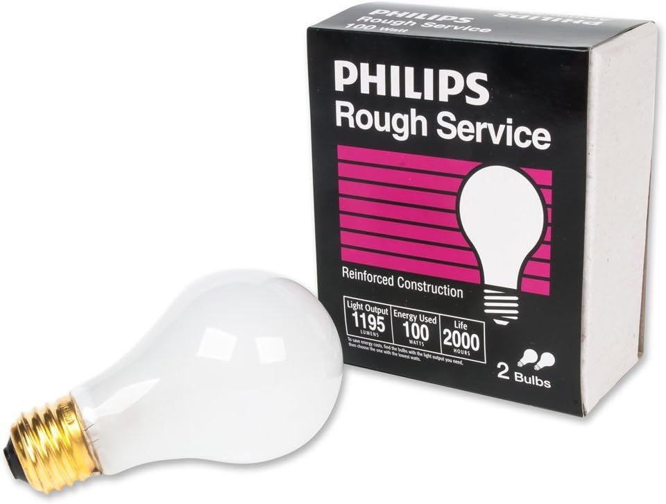 Philips 100W A19 Frosted Rough Service Bulbs – 2 Pack | USA Shipping