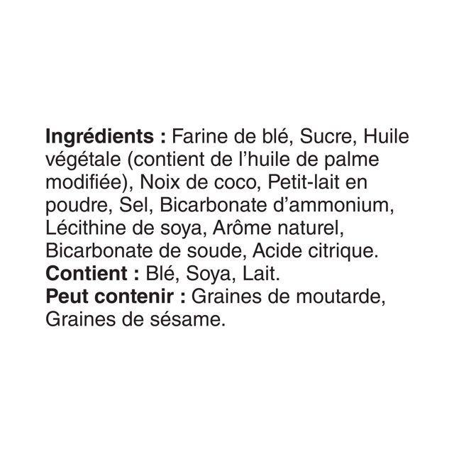 French ingredients and allergen information panel for Dare coconut cookies