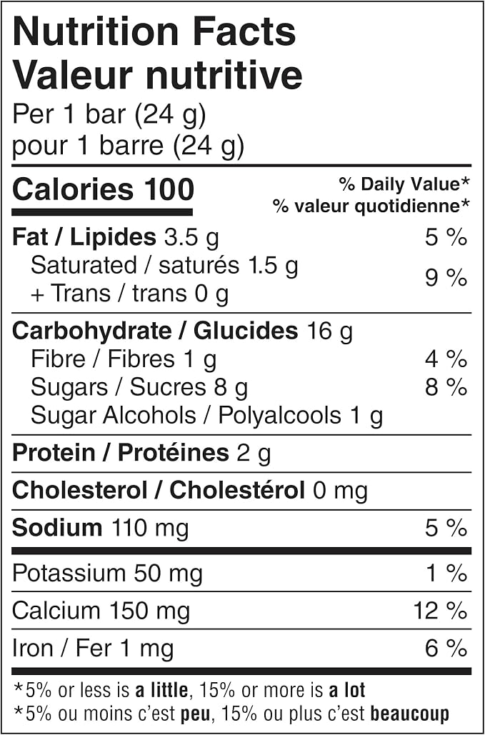 Nutrition Facts panel for Reese's Puffs peanut butter and cocoa cereal bars showing 100 calories per bar