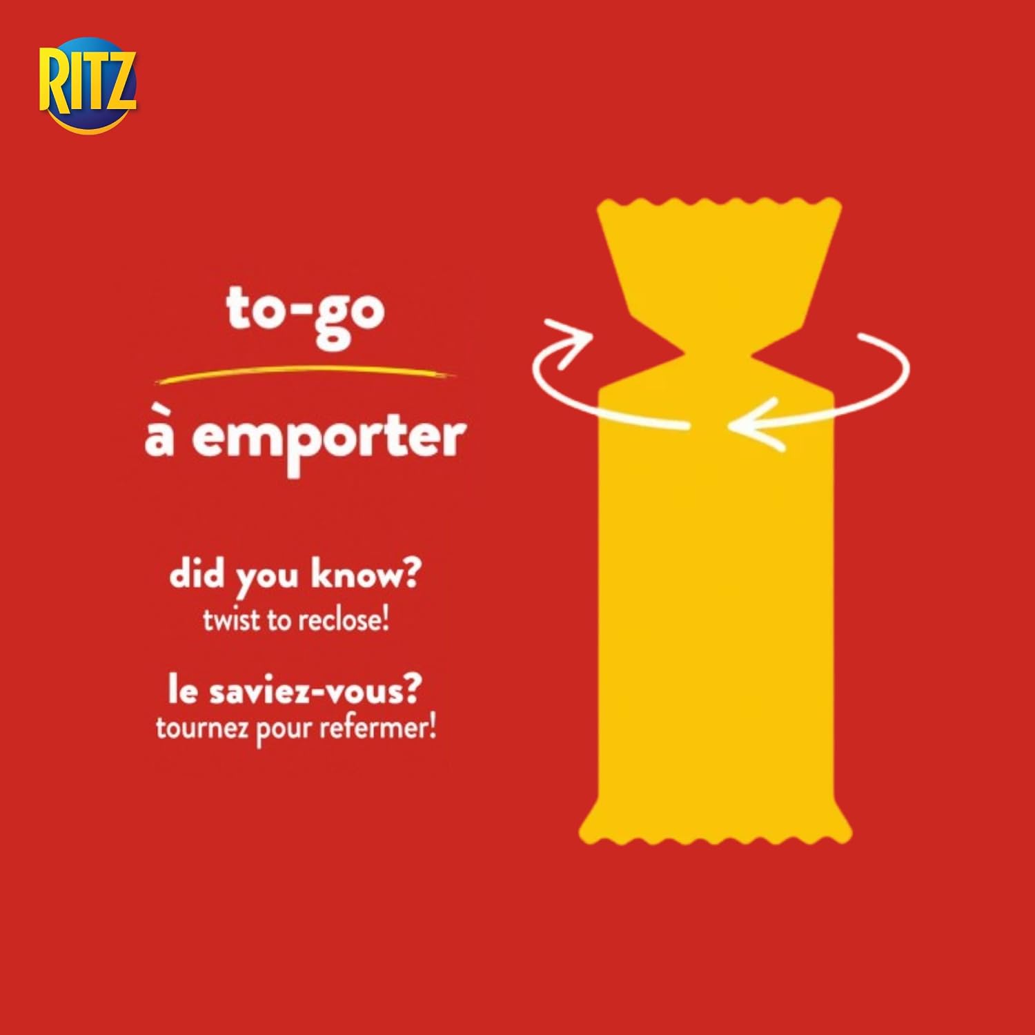 French-language front view of Ritz To-Go Original Crackers 334 g box with 8 individually wrapped stacks