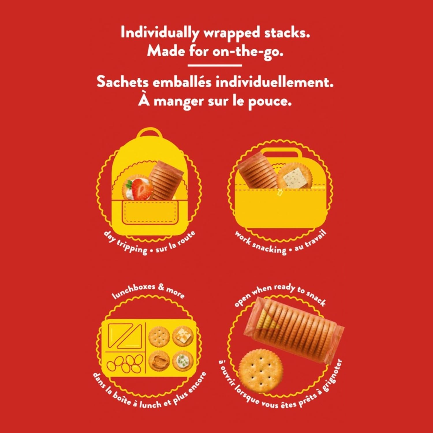 Ritz To-Go cracker stack package diagram showing the resealable twist-to-close wrapper design