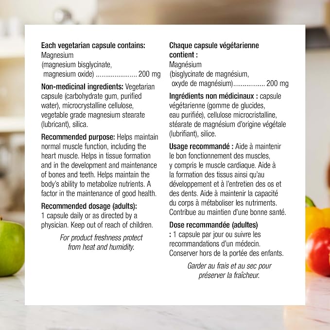 Close-up of Webber Naturals Magnesium Bisglycinate supplement label with usage information