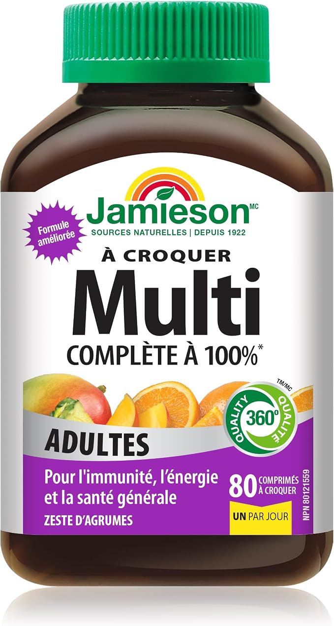 French-language Jamieson Multi adult chewable multivitamin bottle with 80 tablets