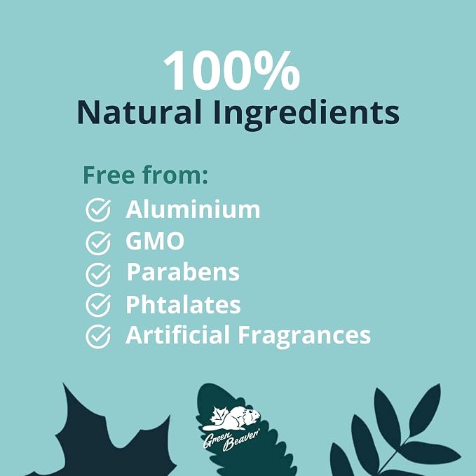 Green Beaver Citrus Natural Deodorant graphic highlighting 100% natural ingredients and free-from claims