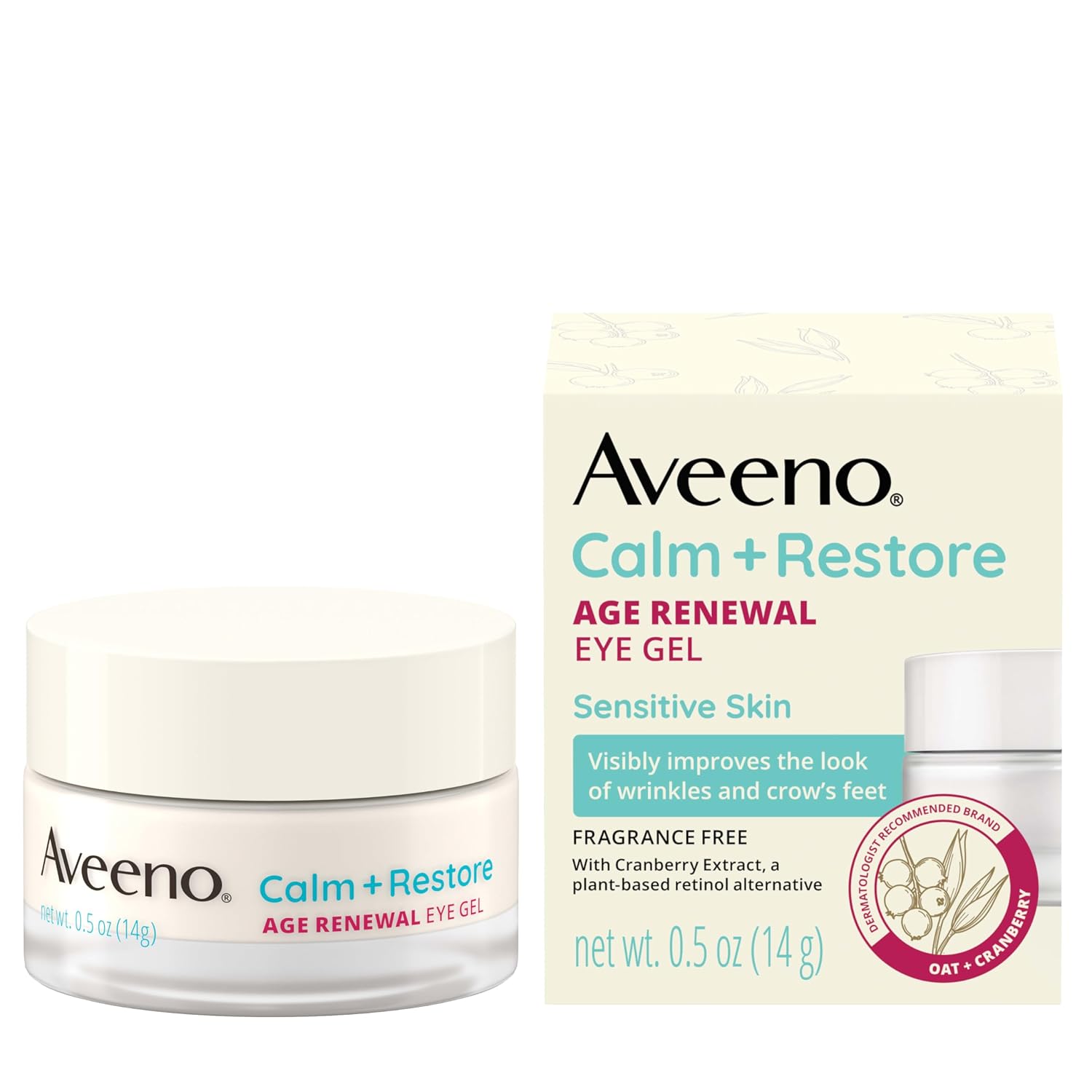 Aveeno Calm + Restore Age Renewal Eye Gel 0.5 oz jar and box