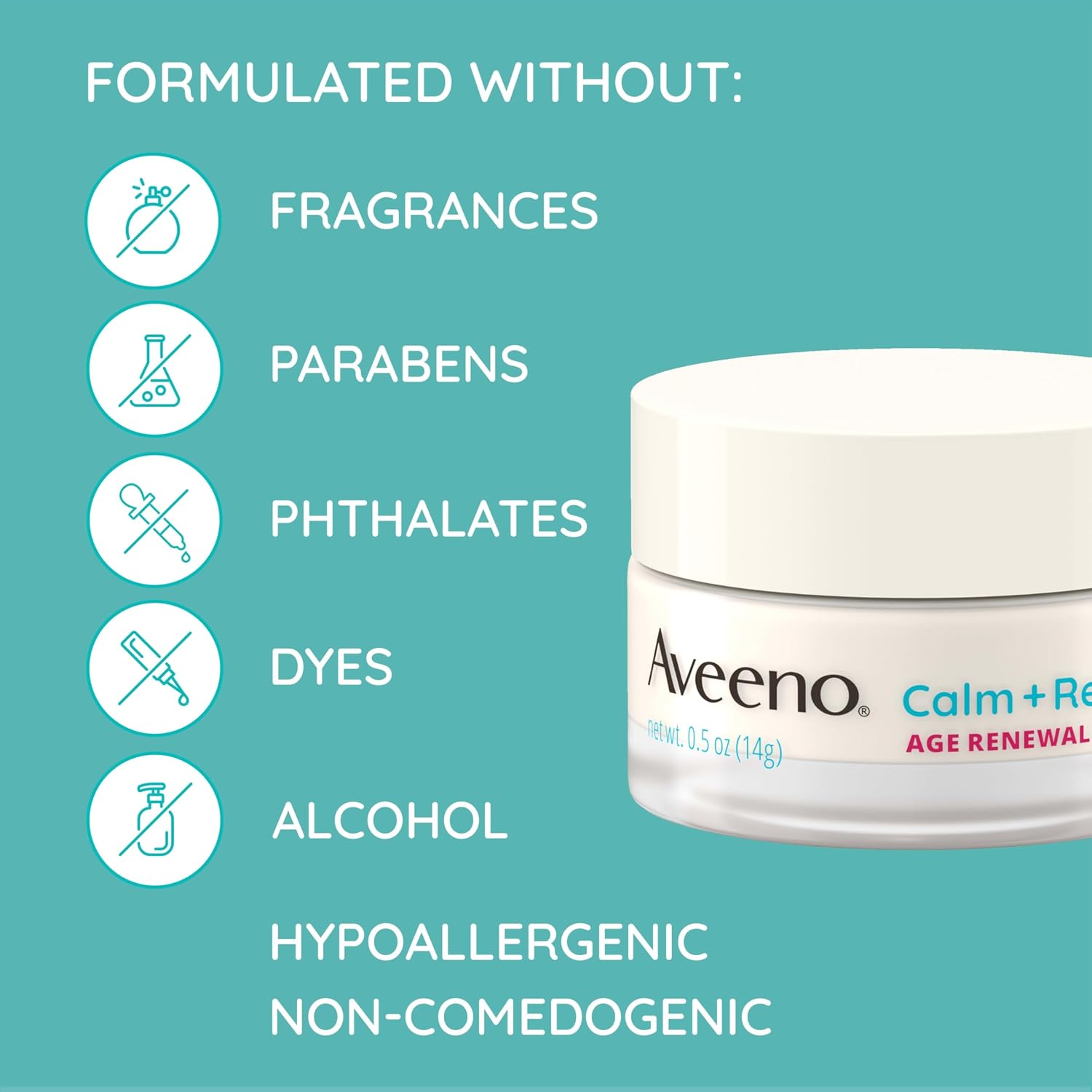 Aveeno Age Renewal Eye Gel package highlighting ingredients and sensitive skin benefits