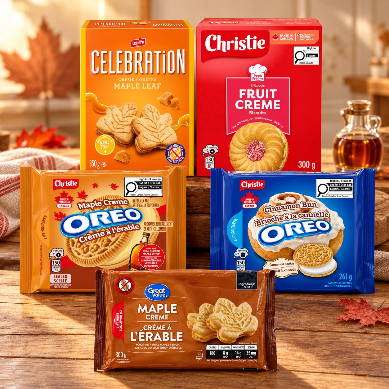 Canadian Cookie 5-Pack featuring five assorted maple, creme, fruit and OREO cookie packages