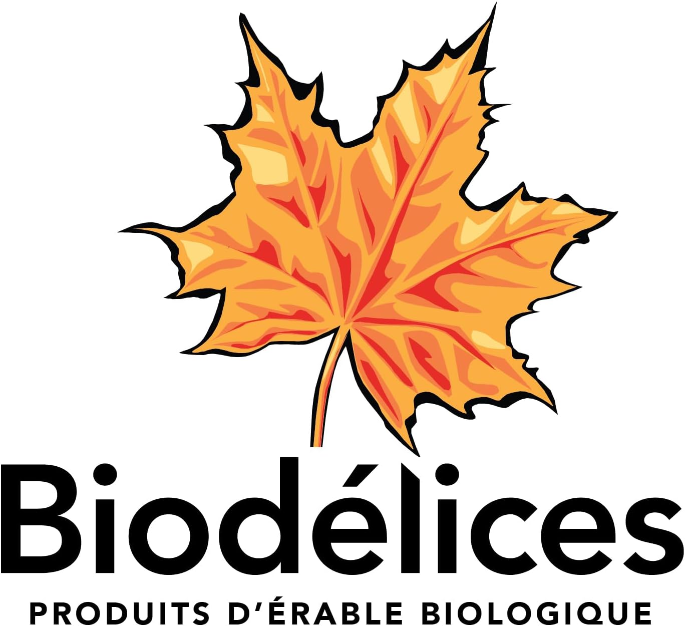 Biodélices maple leaf logo with organic Canadian maple syrup branding