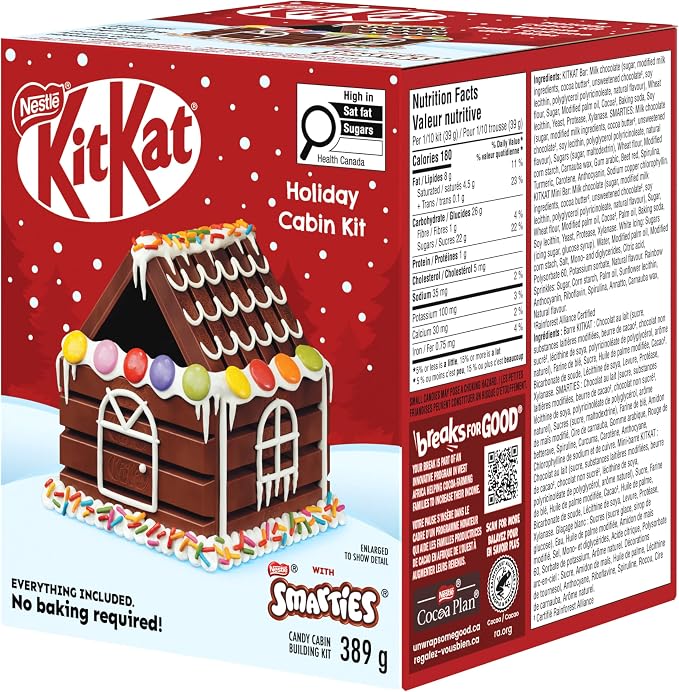 KIT KAT Holiday Cabin Kit box showing front and side packaging with SMARTIES