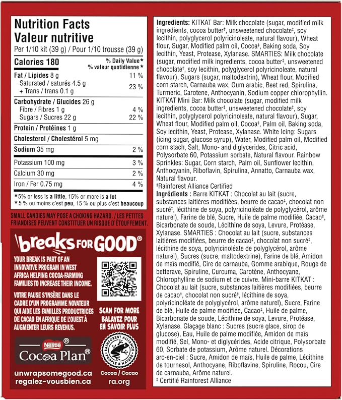 KIT KAT Holiday Cabin Kit nutrition facts for a 39 g serving
