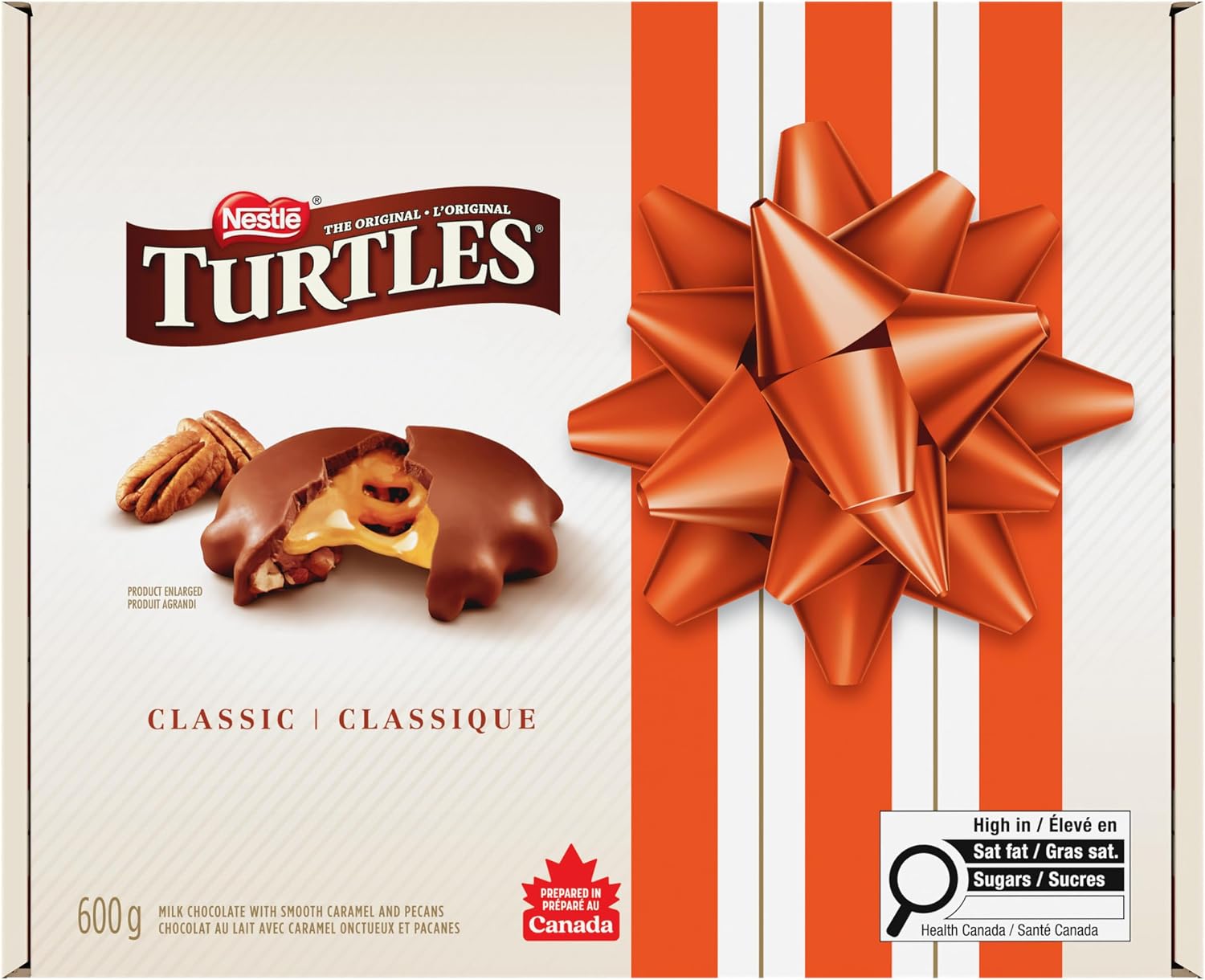 NESTLÉ TURTLES Classic 600 g box showing chocolate-covered caramel and pecans