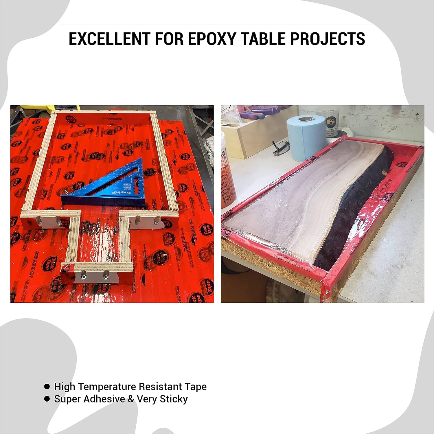 Tuck Tape epoxy mold release tape used on an epoxy woodworking mold